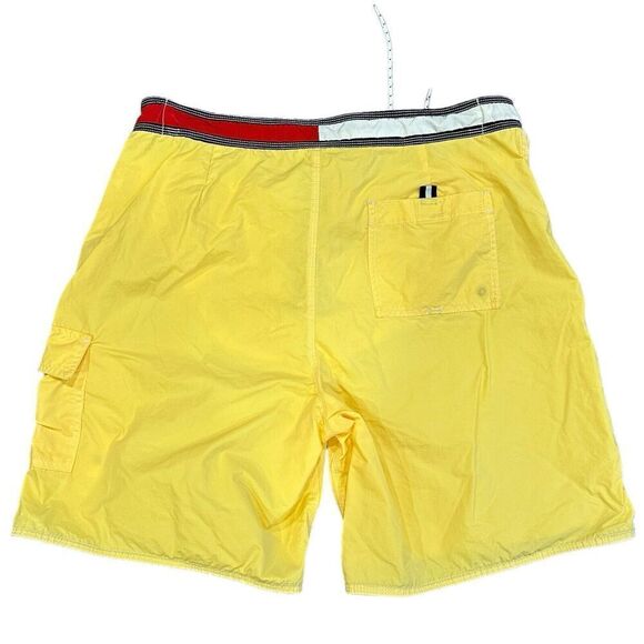 Lot 2 TOMMY HILFIGER mens Y2K yellow Green TOMMY FLAG Swim Trunks Shorts Large - Picture 3 of 12